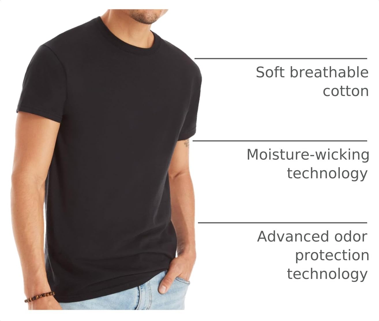 Hanes Men's Undershirt Packs, Stay-Tucked Soft Cotton Undershirts, Best Undershirts for Men, White/Black/Asstd Multipacks