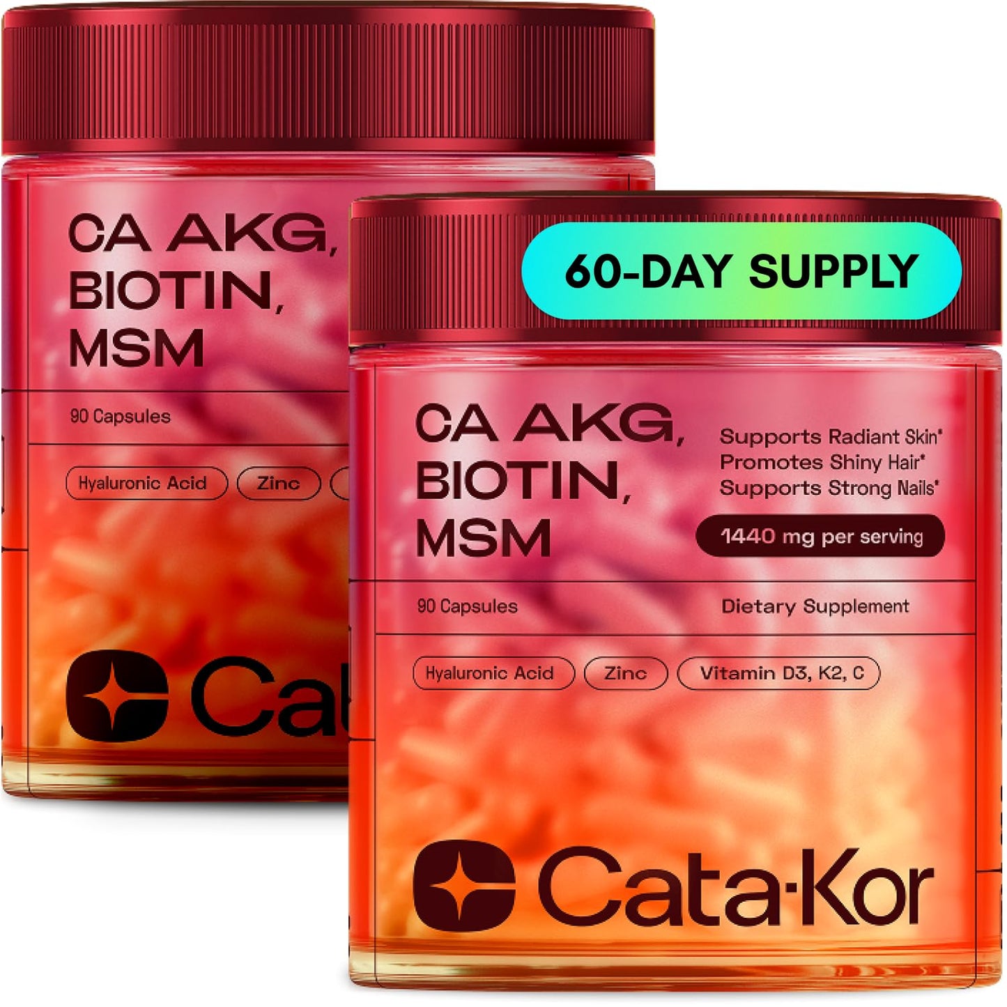 Cata-Kor Hair Skin and Nails Vitamins for Women – Biotin Hair Supplement | Hyaluronic Acid | Calcium AKG | MSM | Vitamin D3 K2 & C – Hair Growth Vitamins – 30 Day Supply (1 Pack)