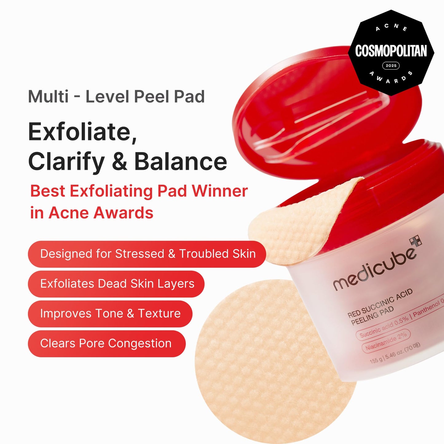 medicube Toner Pads Zero Pore Pad 2.0 for Exfoliation and Pore Care | Dual-Textured Facial Pad with 4.5% AHA Lactic Acid, 0.45% BHA Salicylic Acid - For All, Korean Skin Care, 70 Pads, 1 Pack