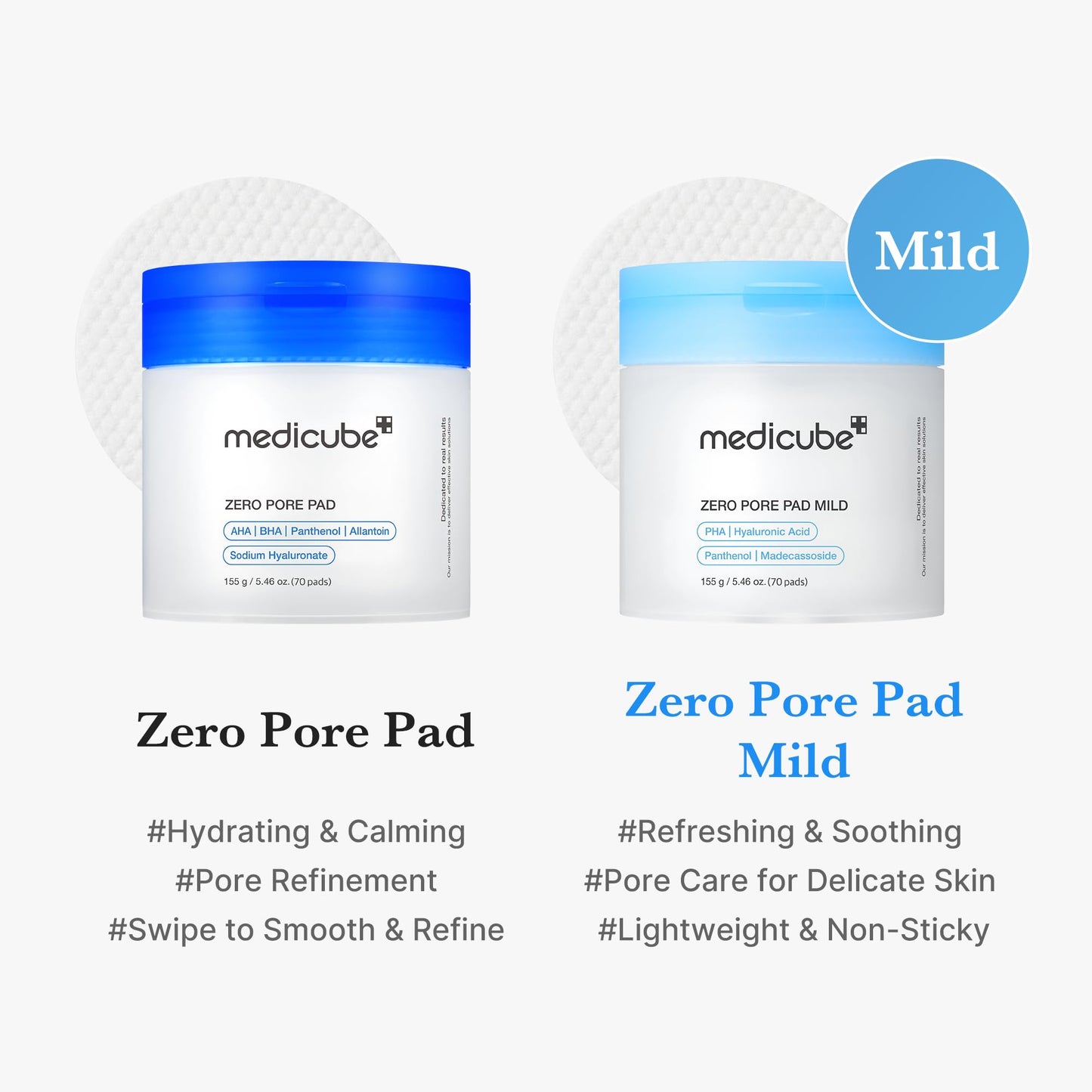 medicube Toner Pads Zero Pore Pad 2.0 for Exfoliation and Pore Care | Dual-Textured Facial Pad with 4.5% AHA Lactic Acid, 0.45% BHA Salicylic Acid - For All, Korean Skin Care, 70 Pads, 1 Pack